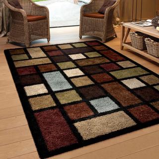 Oasis Shag Collection Color Grid Multi Area Rug (5'3 x 7'6)