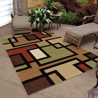 Indoor/ Outdoor Napa Collection Blended Blocks Multi Area Rug (5'2" x 7'6")