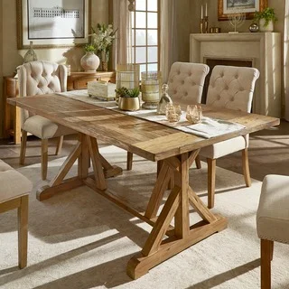 SIGNAL HILLS Benchwright Rustic Pine Trestle Reinforced Concrete Dining Table