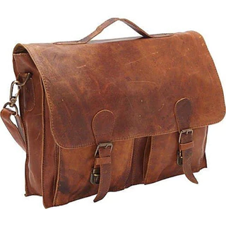 Sharo Brown Distressed Leather 15-inch Laptop Messenger Brief