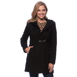 Jessica Simpson Women's Braided Wool Duffle Faux Leather Toggle Coat