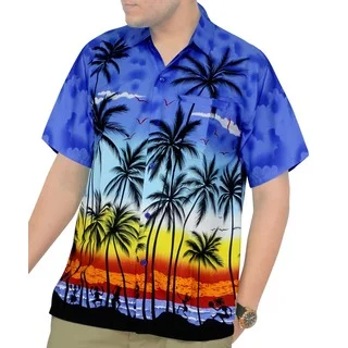 La Leela Men's Hawaiian Aloha Print Beach Short Sleeve Swim Camp Shirt