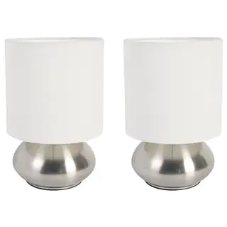 Simple Designs Gemini Two Pack Mini Touch Lamp with Brushed Steel Base and Fabric Shades