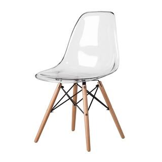 Eames Style Clear Plastic Side Chair with Wood Eiffel Legs (China)