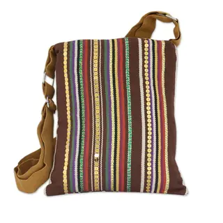 Handmade Cotton 'Earthly Beauty' Cross-body Shoulder Bag (India)