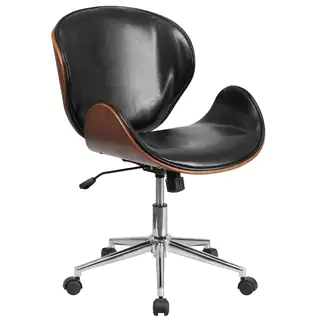 Mid-Back Wood Swivel Conference Chair in Leather