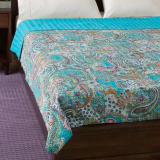 Cotton Kantha Turquoise Bed Cover (India)