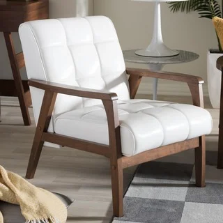 Baxton Studio Mid-century Masterpieces White Faux Leather Club Chair