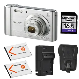 Sony Cyber-shot DSC-W800 Silver Digital Camera with 2 Batteries and 16GB Card Bundle