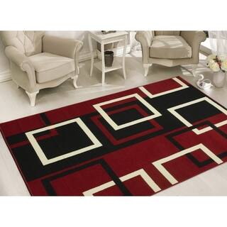 Sweet Home Modern Boxes Dark Red Area Rug (5' x 7')