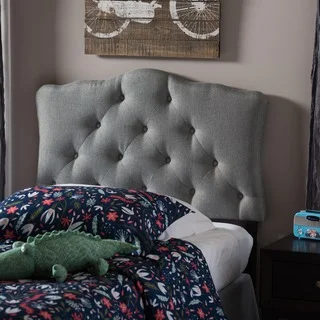 Baxton Studio Wexler Grey Contemporary Scalloped Fabric Upholstered Button Tufted Headboard