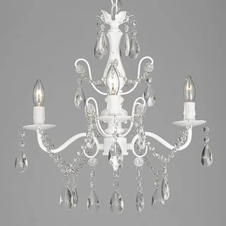 Wrought Iron and Crystal White 4-light Chandelier Pendant
