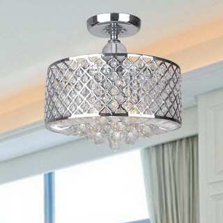 Evelyn Chrome Finish and Crystal Flush-mount Chandelier
