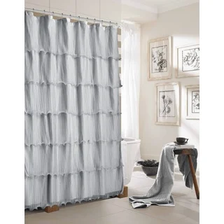 Lily Ruffled Solid Pattern Polyester Shower Curtain