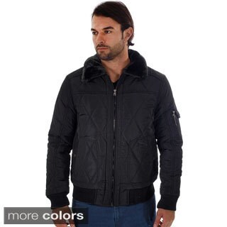 Rock Revolution Men's Quilted Fur-lined Zip-up Pilot Jacket with Fur Collar, Pockets and Zipper Pocket