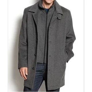 Nautica Men's Grey Single-Breasted Wool Overcoat