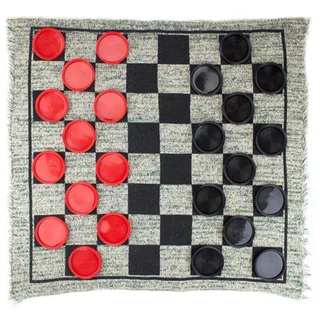 Giant 3-in-1 Checkers and Mega Tic Tac Toe with Reversible Rug