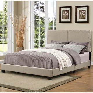 Portfolio Christie Grey Upholstered Queen Bed with Nail Head Trim