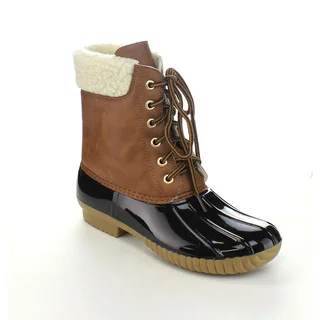 AXNY DYLAN-3 Women's Two-tone Lace Up Ankle Rain Duck Boots