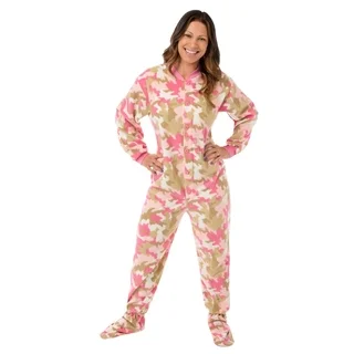 Pink Camouflage Fleece Onesie Adult Footed Pajamas by Big Feet Pajama Co