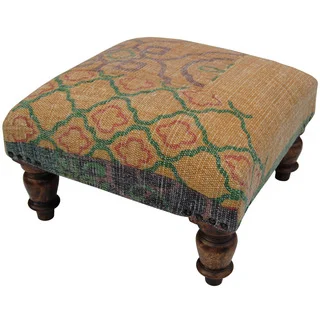 Herat Oriental Indo Handmade Printed-Cotton Upholstered Wooden Stool (India)