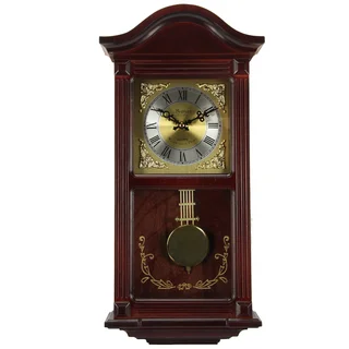 Bedford Clock Collection Mahogany Cherry Wood 22-inch Wall Clock with Pendulum and Chimes