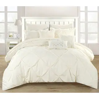 Chic Home Valentina Beige Pinch Pleated 10-Piece Bed in a Bag Set