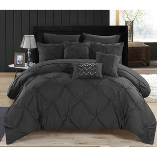 Chic Home 10-Piece Valentina Black Pinch Pleated Comforter Bed in a Bag