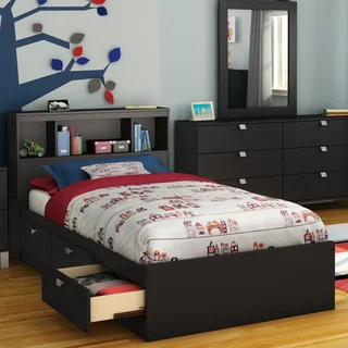 South Shore Spark Twin Mates Bed with Drawers and Bookcase Headboard Set