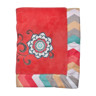 Waverly Pom Pom Play Embroidered Coral Fleece Baby Blanket