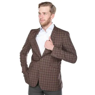 Verno Civello Men's Brown and Burgundy Micro-Plaid Slim Fit Italian Styled Blazer