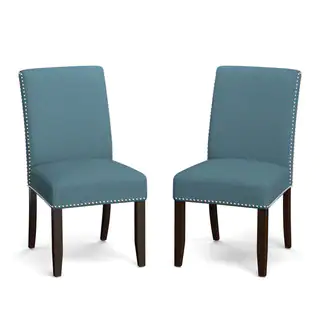 Portfolio Madelyn Blue Linen Upholstered Armless Dining Chairs (Set of 2)