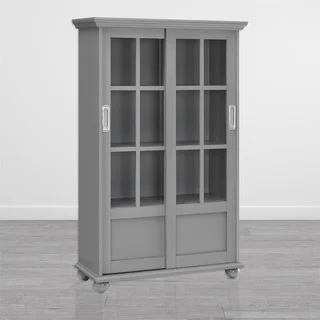 Ameriwood Home Aaron Lane Soft Grey Bookcase with Sliding Glass Doors