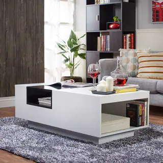 Furniture of America Kassalie Modern Two-tone White/Black Glass Top Coffee Table
