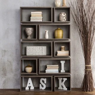 Furniture of America Cassidy Tiered Distressed Grey 10-Shelf Open Bookcase