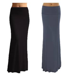 Women's Solid Basic Rayon Spandex Maxi Skirt (Pack of 2)