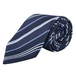 Zodaca Men's Navy Blue and White Polyester Stripped Men Formal Classic Necktie
