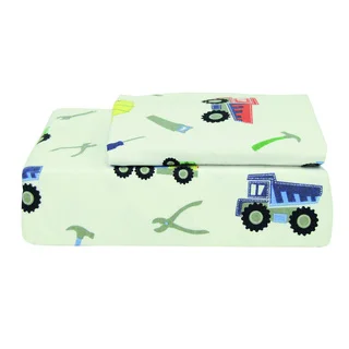 Trucks and Tools Printed Flannel Sheet Set