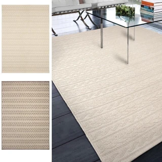Indoor/Outdoor Stripes Braided Sand Area Rug (5'1" x 7'6")