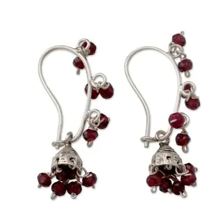 Handcrafted Sterling Silver 'Music' Garnet Earrings (India)