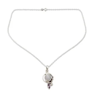 Sterling Silver 'Yours Forever' Moonstone Amethyst Necklace (India)