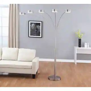 Artiva USA "Micah Plus" Modern LED 88-inch 5-Arched Brushed Steel Floor Lamp with Dimmer