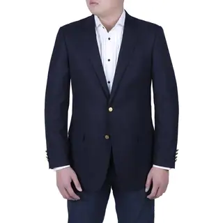 Verno Tommasco Men's Navy Classic Fit Italian Style Blazer with Brass Buttons