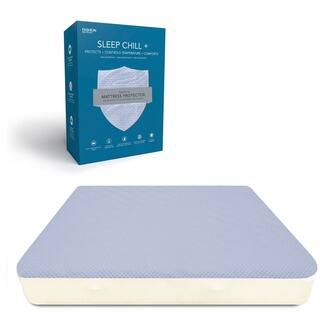 Sleep Chill + Crystal Gel Mattress Protector with Cooling Fibers and Blue 3-D Fabric
