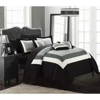 Chic Home Darren Black/White 10-Piece Bed in a Bag with Sheet Set
