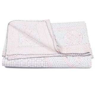 Kantha Indian Handmade Bedspread Quilt White Circle (India)