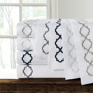Echelon Home Hotel Collection Quatrefoil Embroidery Euro Shams (Set of Two)