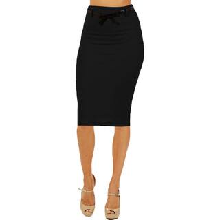 Women's High Waist Below Knee Black Pencil Skirt