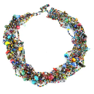 Handcrafted 12-Strand Beaded Necklace - Beach Ball (Guatemala)