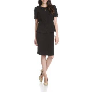 Tahari Arthur S. Levine Women's Black Zip Front 2-piece Skirt Suit